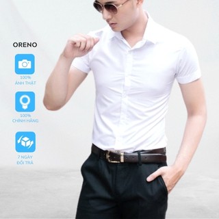 Áo Sơ Mi nam ngắn tay ORENO Áo Sơ Mi Nam Tay Ngắn Trắng Đen chất đẹp, sơ mi nam cộc tay body Hàn Quốc