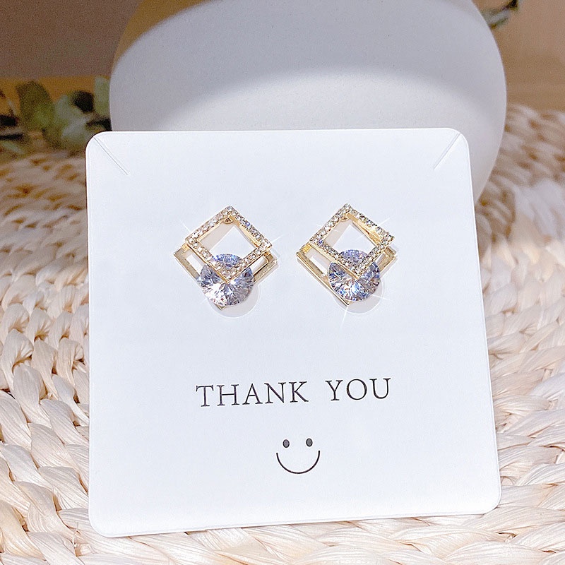 XiaoboACC Đôi khuyên tai mạ bạc 925 hình vuông đính đá thời trang cho nữ