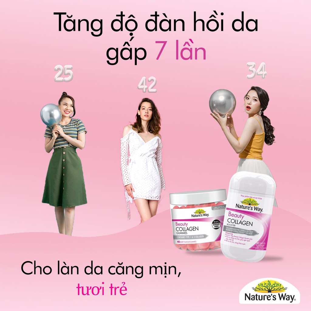 Viên Uống Đẹp Da Collagen Beauty Booster NATURE'S WAY Hỗ Trợ Ngăn Ngừa Oxy Hóa, Hộp 60 Viên