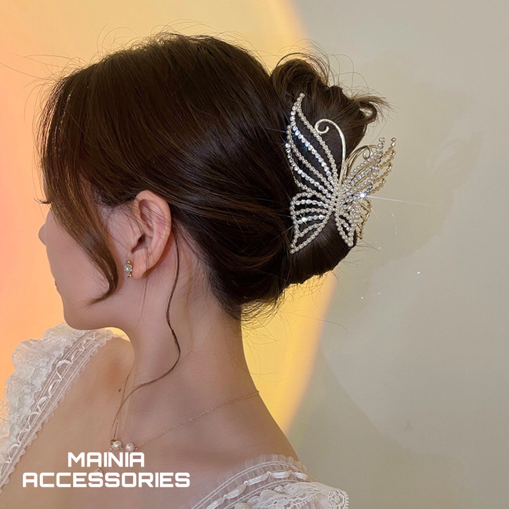 [ Đẹp Xuất Sắc] Kẹp Tóc Càng Cua Kim Loại  Butterfly Đính Đá Hàn Quốc Siêu Đẹp Siêu Sang Chảnh Cao Cấp Mainia Shop