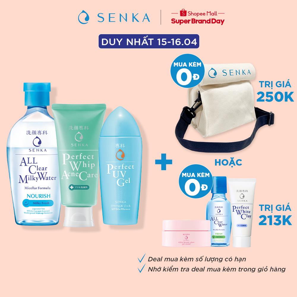 Bộ sản phẩm bảo vệ và giảm mụn Senka( chống nắng UV Gel 80ml+nước sữa tẩy trang Milky 230ml+sữa rửa mặt Acne 100g)_95381