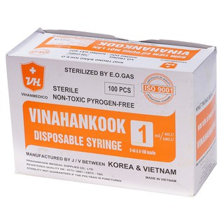 lẻ 1 bơm tiêm tiểu đường Vinahankook 1ml/100IU 30G 13mm tiêm meso prp