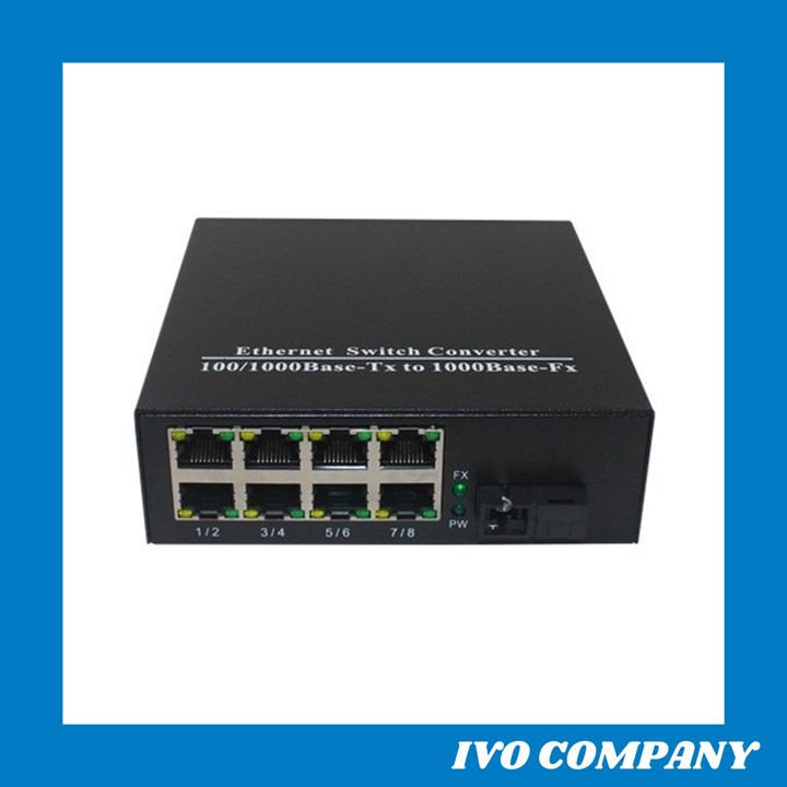 Thiết Bị Chuyển Đổi Quang Điện 1 Sợi Media Converter 1FO 1 Quang 1Gbps 8 LAN 100Mbps