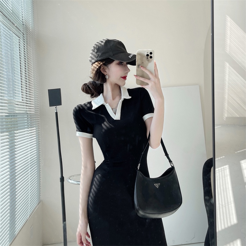 【ZHELIHANGFEI】 Đầm Dệt Kim Cổ POLO Dáng Ôm Dễ Phối Đồ
