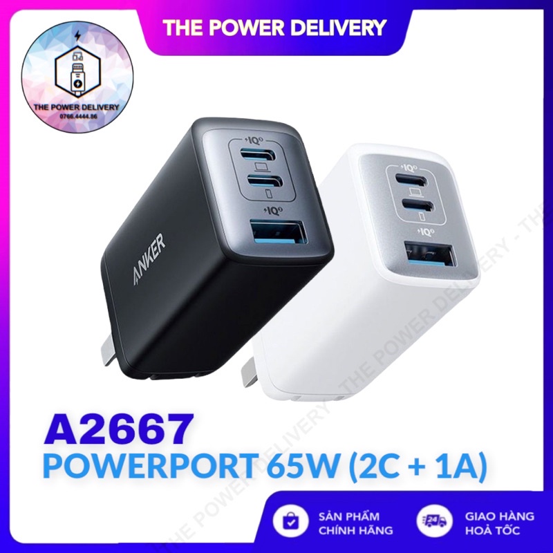 Sạc Anker NANO 2 65w PD/IQ 3.0 3 Cổng - A2667 - Bảo Hành 12T