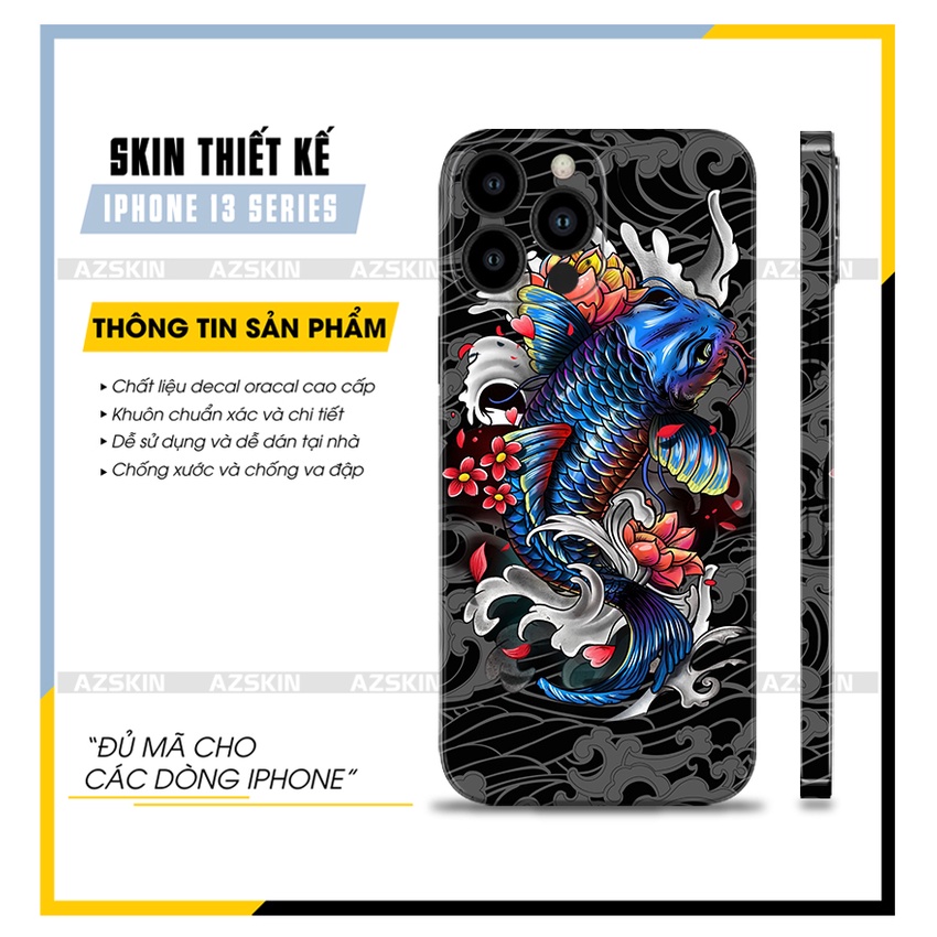Dán Lưng Viền IPhone 13 Mini - 13 Pro Max Cá Chép Hóa Rồng |SK_IPTT04| Chất Liệu In Sắc Nét, Cắt CNC, Dễ Dán Tại Nhà