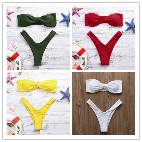Bộ bikini 2 mảnh không dây áo dạng xoắn trước tạo điểm nhấn quyến rũ cho nữ | BigBuy360 - bigbuy360.vn