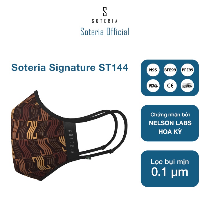 Khẩu trang tiêu chuẩn Quốc Tế SOTERIA Signature ST144 - Bộ lọc N95 BFE PFE 99 lọc đến 99% bụi mịn 0.1 micro- Size S,M,L