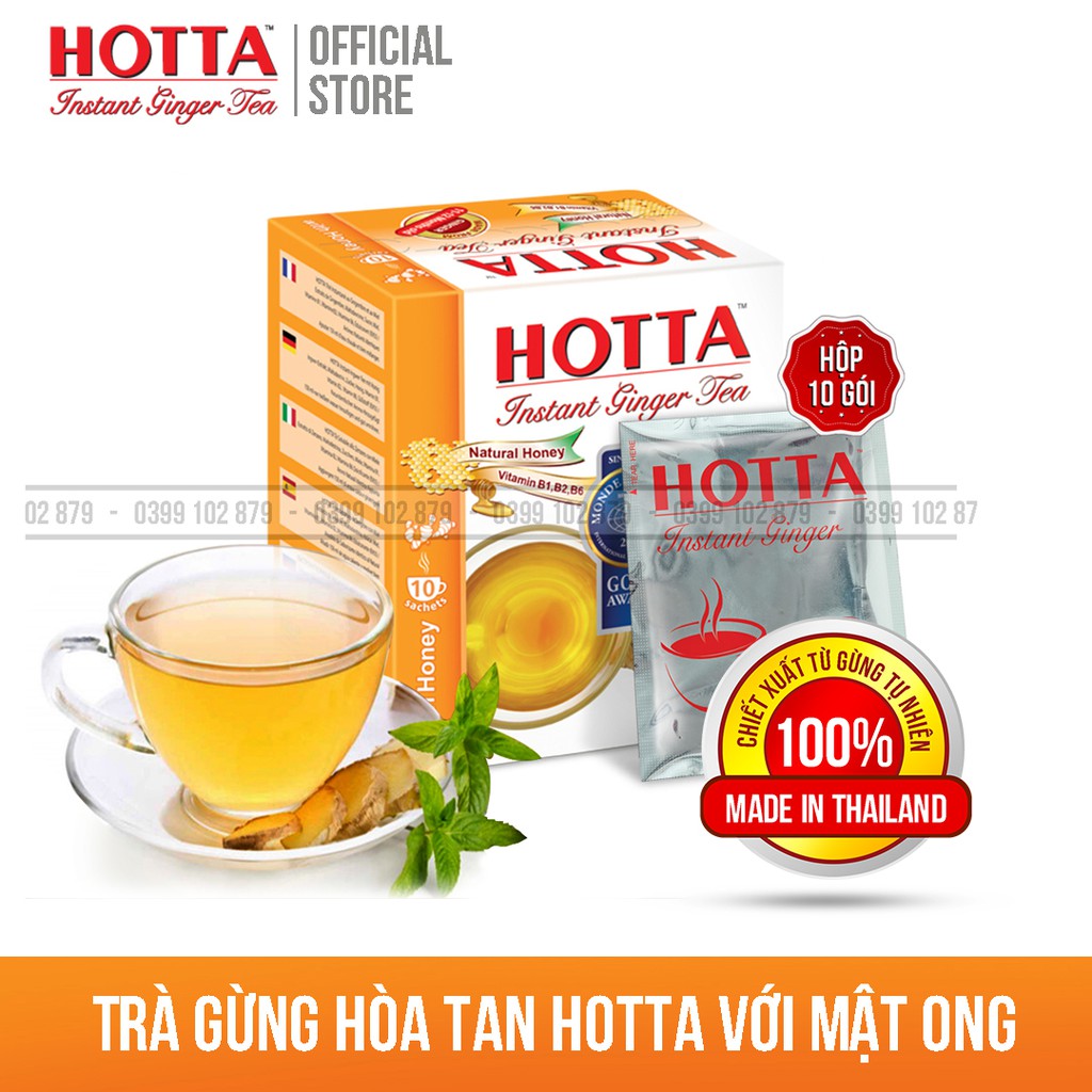 Trà Gừng Hòa Tan HOTTA Với Mật Ong - Hộp 10 gói