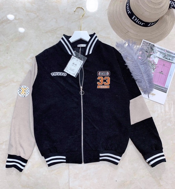 Áo khoác bomber nhung cadigan thể thao