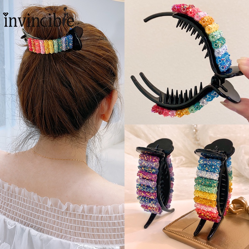 Colorful Sequin Crabs Hair Clips/ Temperament Rainbow Ponytail Holder Hairpin/ Korean Resin Barrette Headdress Accessories