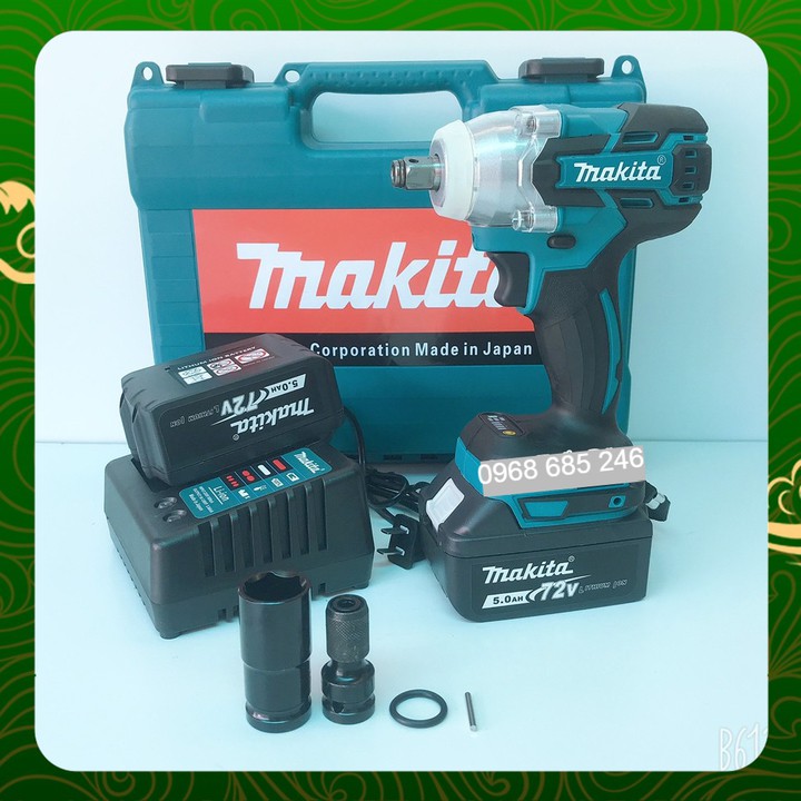 Máy siết bulong Makita 72v, 2 pin, đầu 2 trong 1, 100% dây đồng, không chổi than, tặng đầu chuyển vít