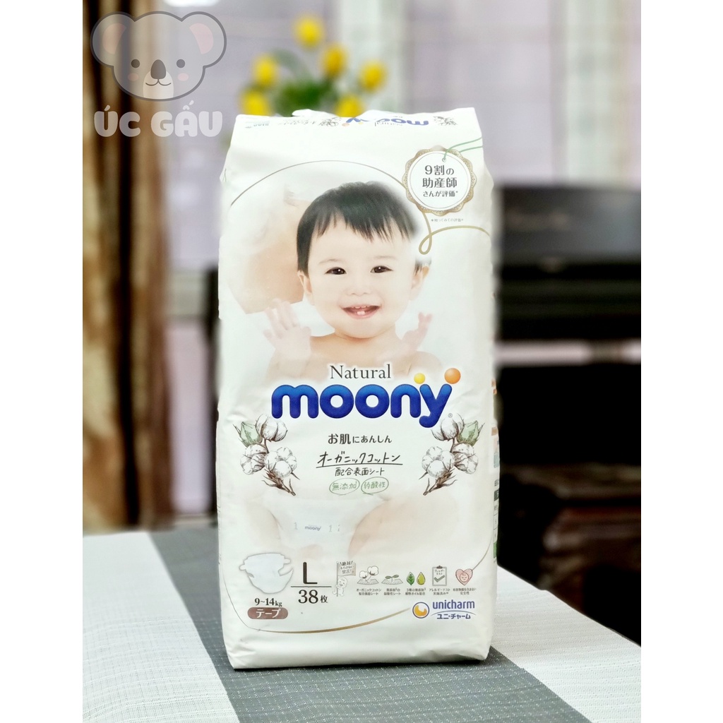 Tã/Bỉm Moony Natural nội địa Nhật Bông Organic dán/quần NB63/S58/M46/L38/L36/XL32