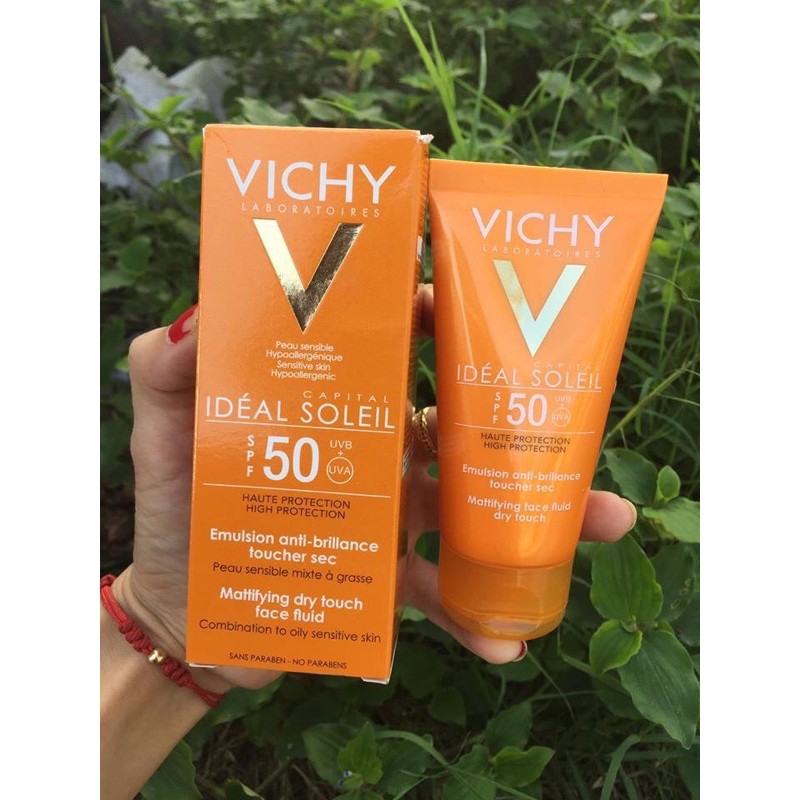 ( CHÍNH HÃNG ) Kem Chống Nắng Không Gây Nhờn Rít Không Màu SPF50  Vichy Capital Soleil SPF50 Face Dry Touch (50ml)