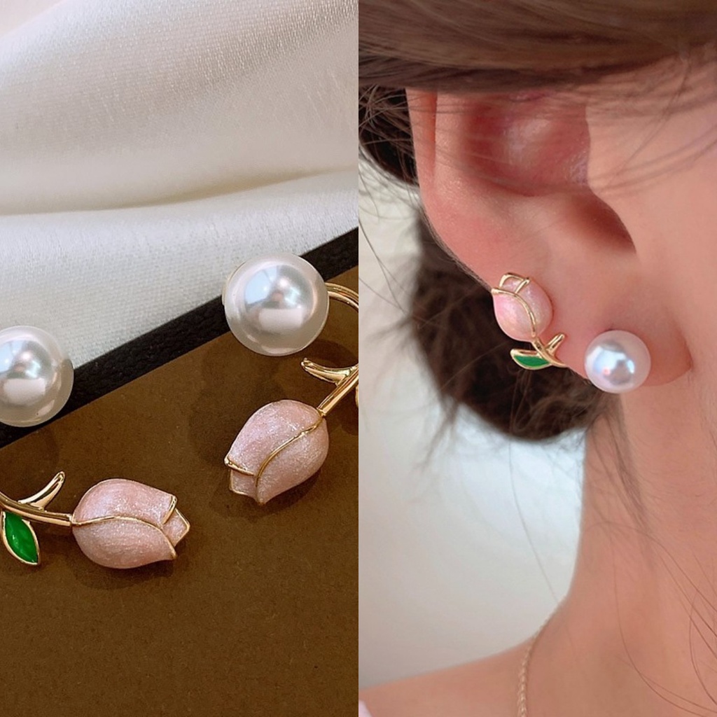 Bông Tai Hình Hoa Tulip Đính Ngọc Trai Đơn Giản Thời Trang Mùa Hè Cho Nữ