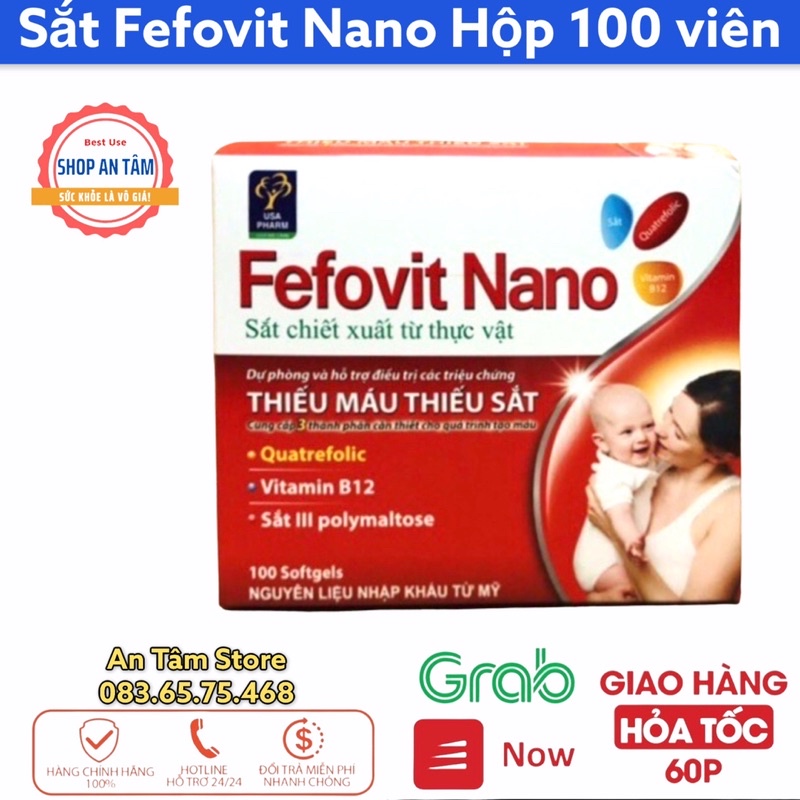 Fefovit Nano Bổ Sung Sắt, Tăng Cường Lưu Thông Máu Cho Phụ Nữ Mang Thai Hộp 100 viên