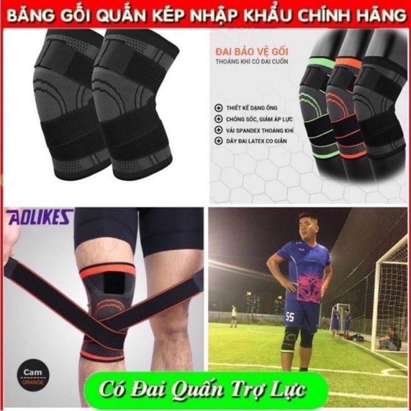 Bó gối cao cấp Aolikes chính hãng có đai cuốn bảo vệ khớp gối