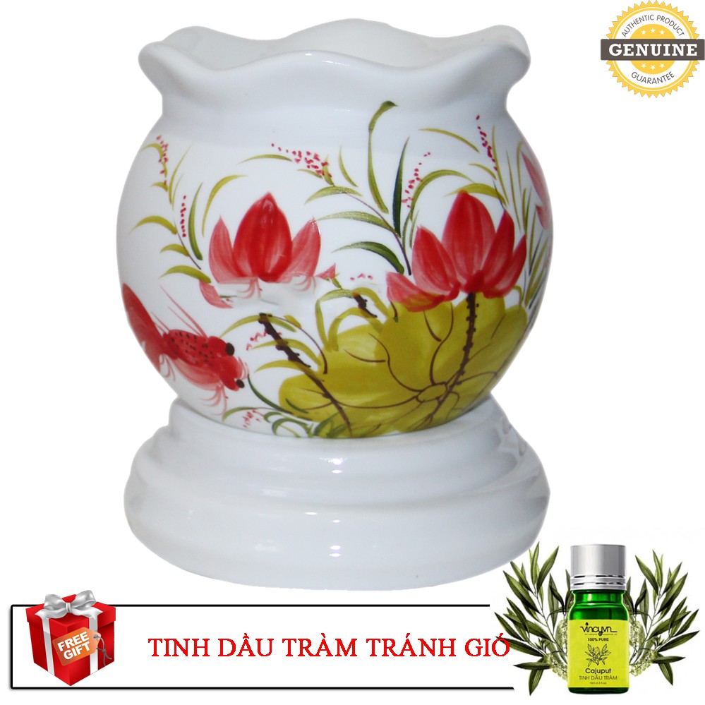 Đèn xông tinh dầu Bát Tràng công suất 6W tặng 1 chai tinh dầu tràm