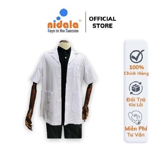 Áo điều dưỡng nam Nidala ngắn tay, blouse ngắn nhà thuốc, phòng khám,  chất liệu Kate đường may đẹp, tỉ mỉ