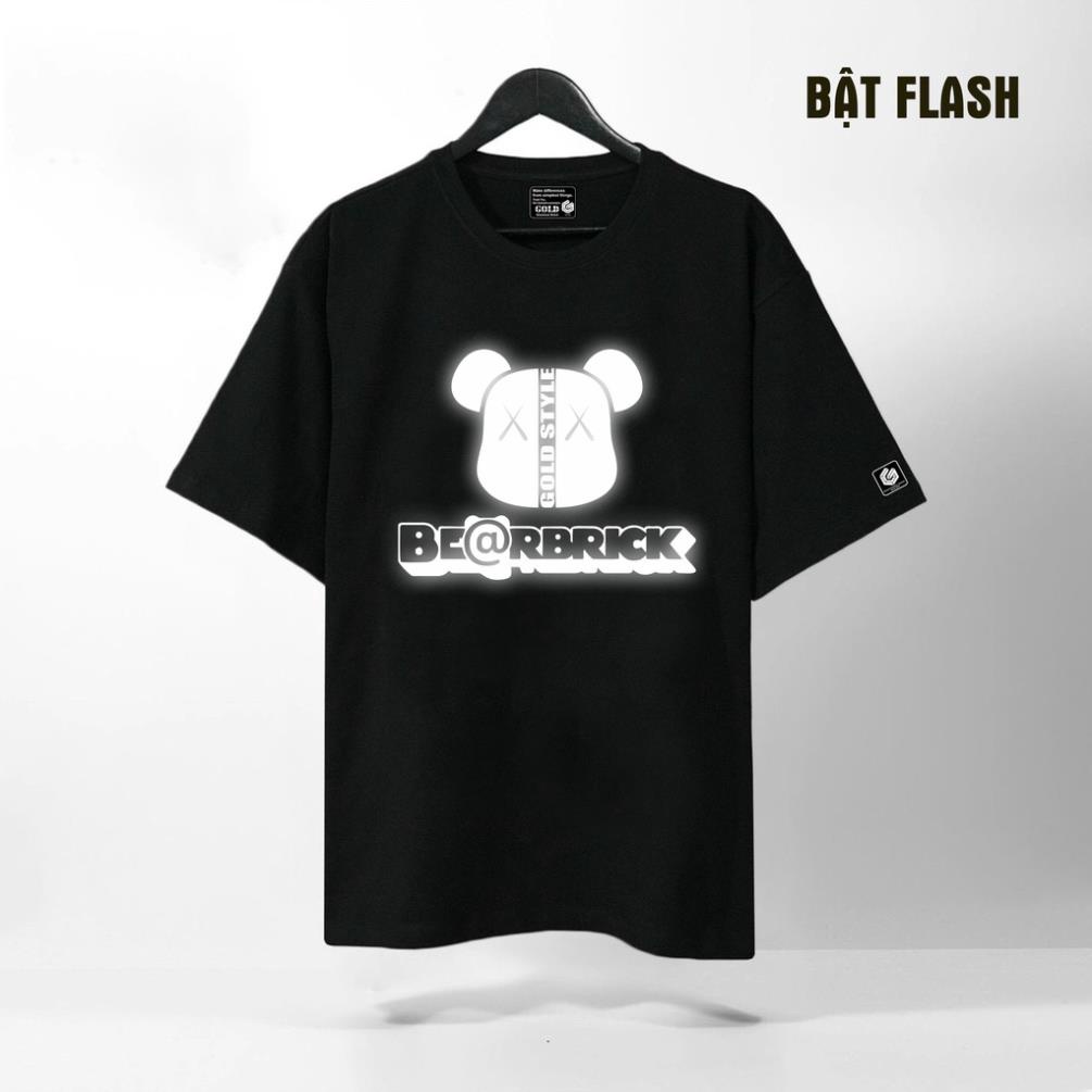 Áo Thun Tay Lỡ Bearbrick Phản Quang Bạc, Form rộng oversize, áo phông unisex, chất liệu Cotton - KKIM Shop