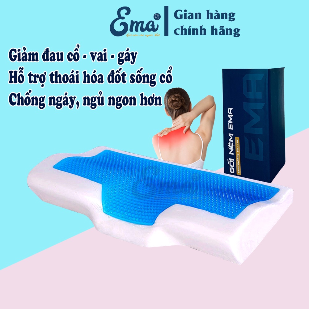 Gối ngủ nhanh cao su non kết hợp gel lạnh EMA - Nâng đỡ cổ vai gáy khi ngủ