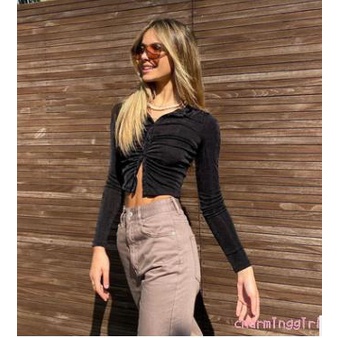 Áo Sơ Mi Tay Dài Cổ Bẻ Màu Sắc Thanh Lịch Cho Nữ