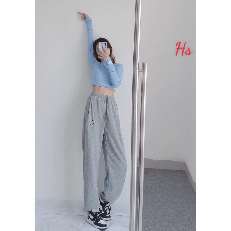 Quần jocger nỉ thêu mặt cười HSU1