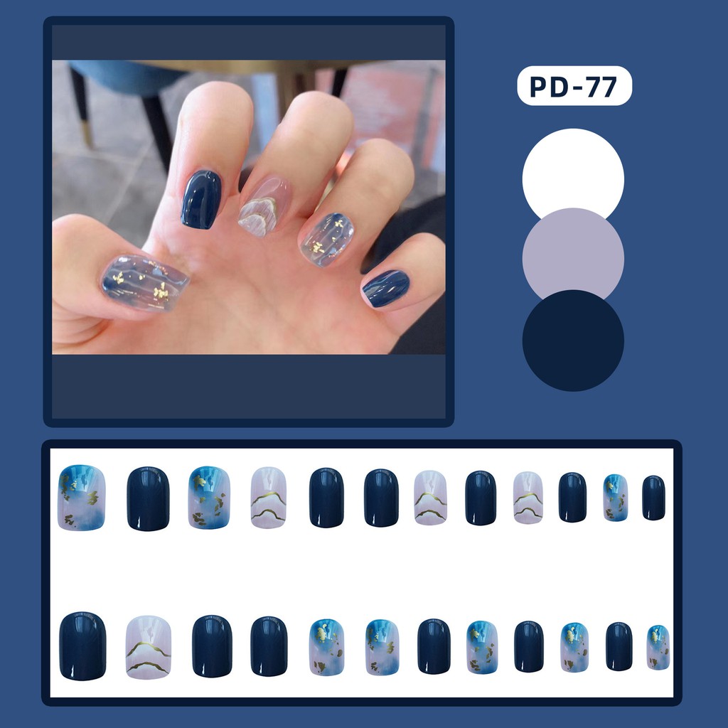 Bộ móng tay giả Nail Nina trang trí nghệ thuật màu biển xanh Sea Blue mã PD-77【Tặng kèm dụng cụ lắp】