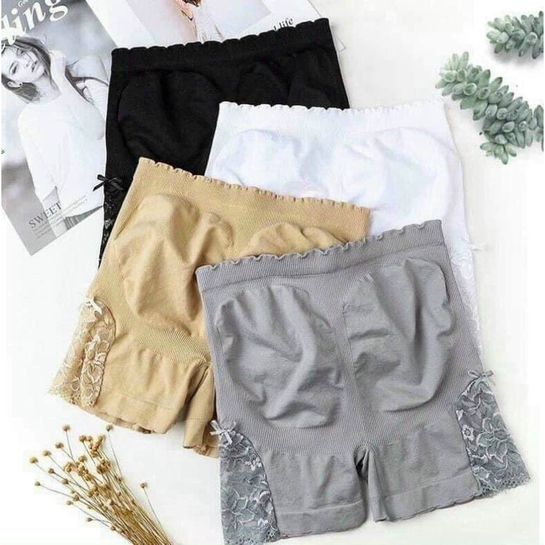 Quần mặc trong váy nâng mông, gen bụng, chất cotton phối ren  thời trang