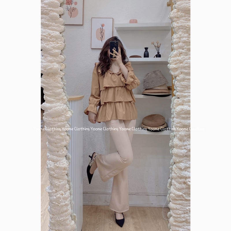 Quần loe vải cạp cao chuẩn form 1 khuy chất tuyết mưa size S-L cho nữ YoomeClothing