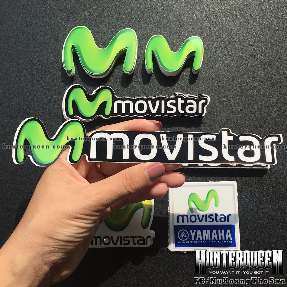 Trọn bộ 6 logo Movistar 3D. Decal cao cấp, chống nước, bền màu, độ dính cao. Sticker dán xe máy