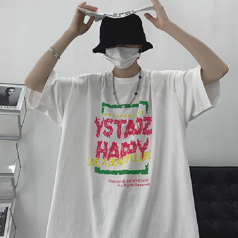 Áo Thun Nam Cổ Tròn Dáng Rộng In Chữ Thời Trang Hàn Quốc Size S-8XL