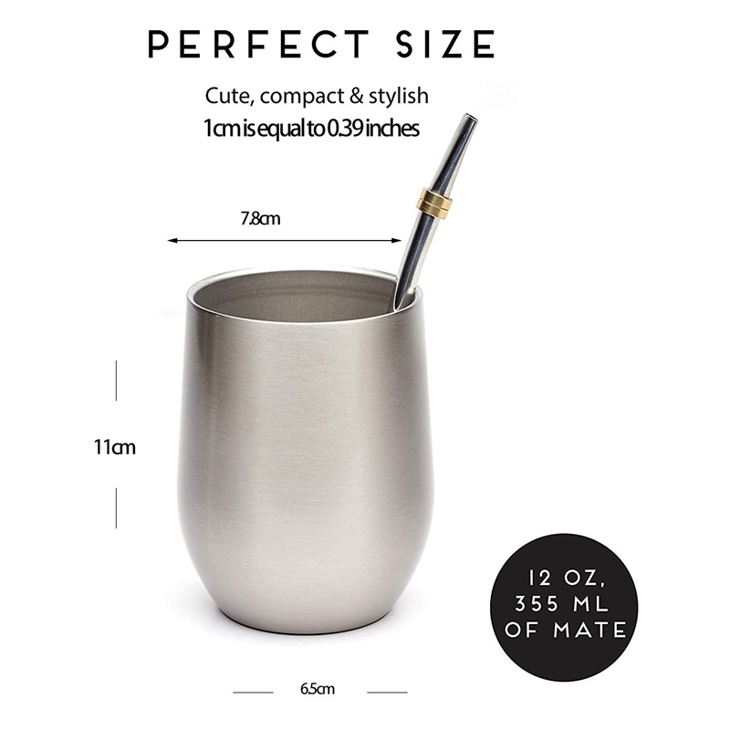 Bộ cốc Yerba Mate bằng thép không gỉ để uống trà cà phê 12Oz