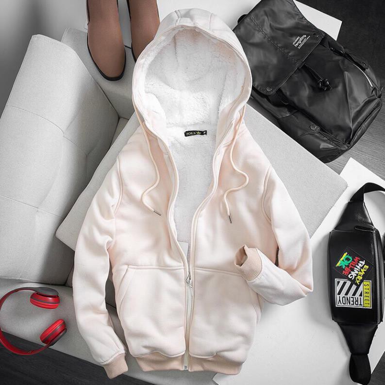 Áo Hoodie nam nữ unisex đôi cặp lót lông cừu siêu ấm chất nỉ mềm mại trơn không xù không nhăn mặc mùa đông ấm áp