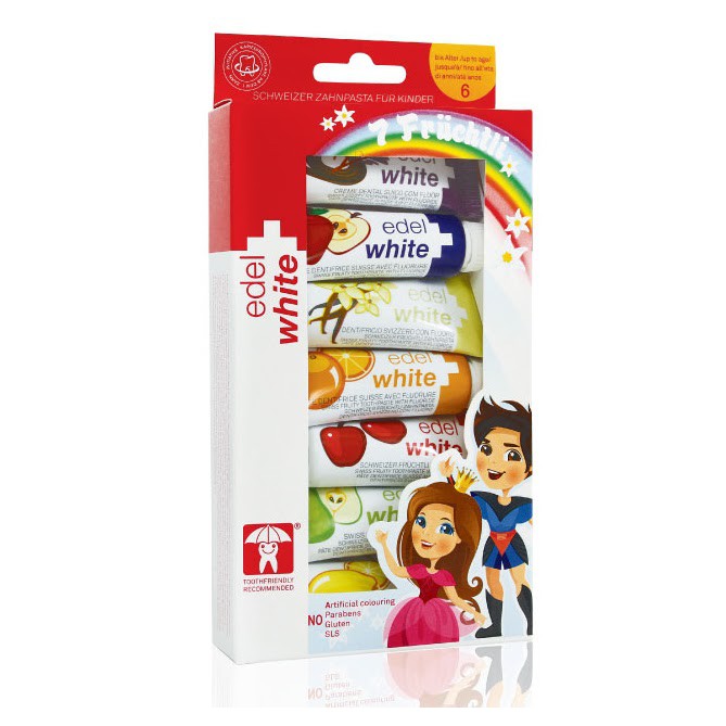 Kem đánh răng cho bé từ 0-6 tuổi ngừa sâu răng, trắng răng, thơm miệng edelwhite “7 Früchtli” Thụy Sĩ