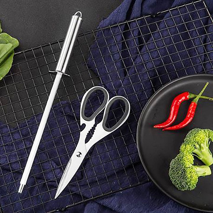 Bộ dao Nhật Bản inox 6 món cao cấp, có đế đựng dao làm bằng thép không gỉ sắc bén bền đẹp