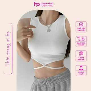 Áo croptop nữ sát nách, croptop nữ ba lỗ cột dây eo chất thun gân freesize dưới 52kg