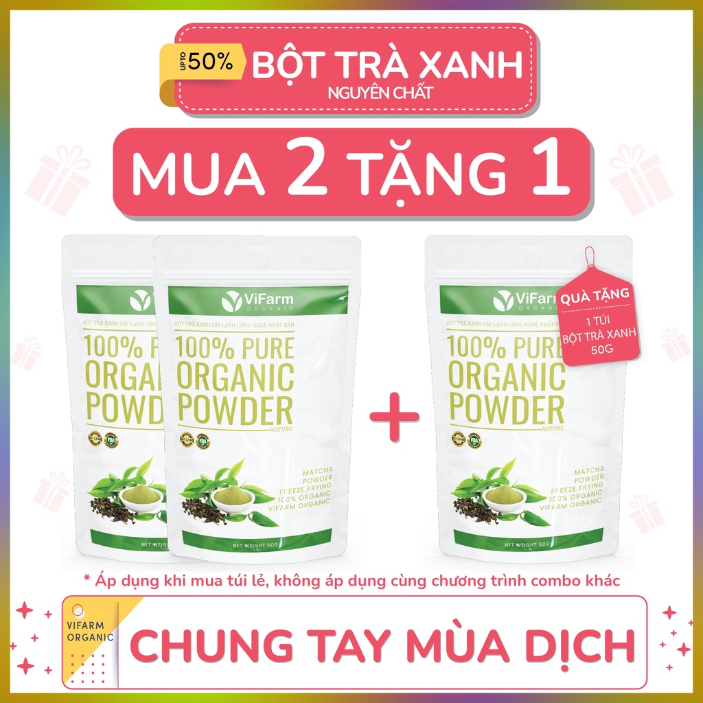 Bột matcha trà xanh VIFARM 50gram, bột làm bánh, đắp mặt, từ 100% trà xanh nguyên chất