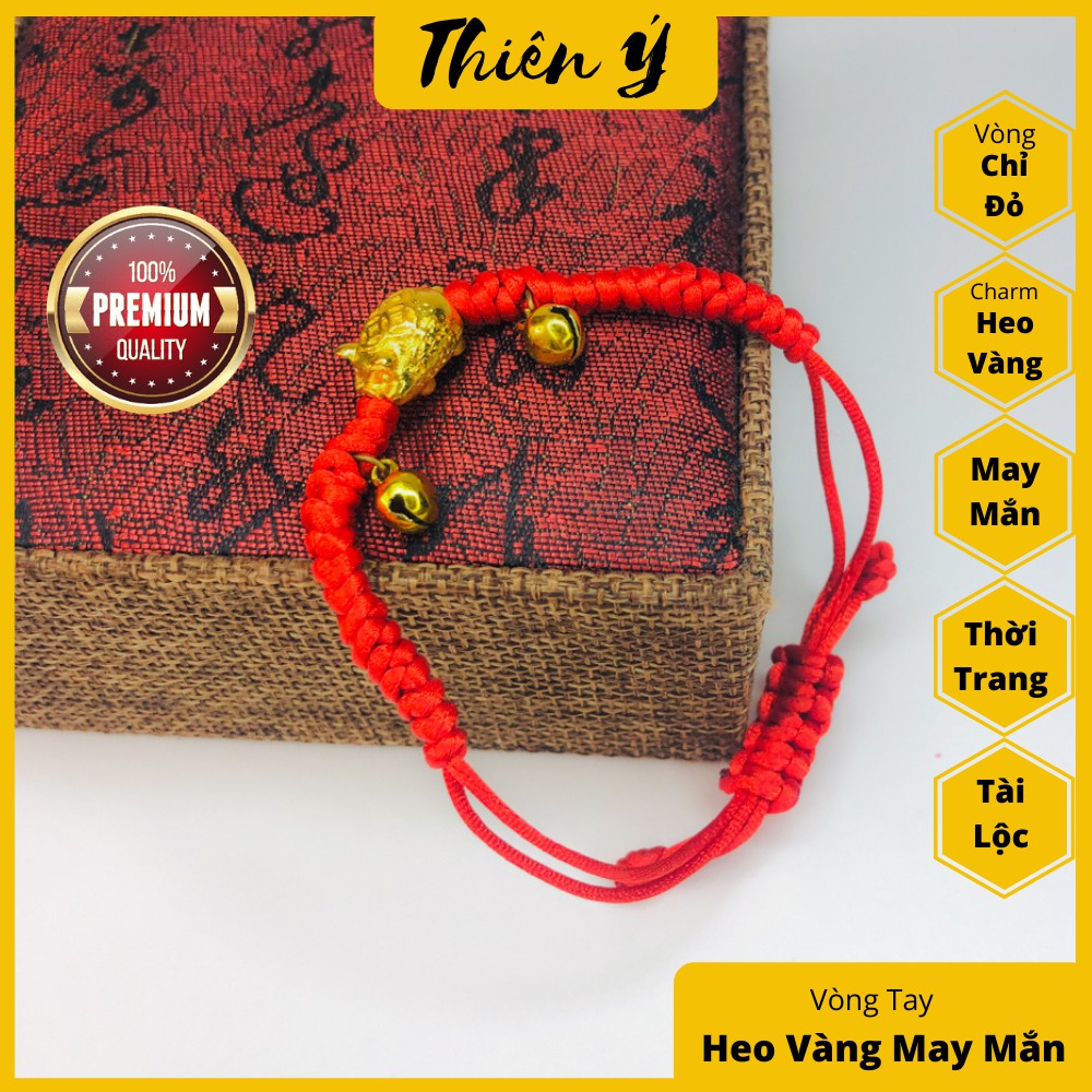 [BÁN LỖ LẤY 5⭐] Vòng Tay Bện Dây Đỏ Charm Heo Vàng - Hai Chuông Vàng May Mắn- Bình An - Phong Thủy Thiên Ý