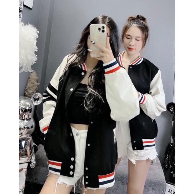 Áo Khoác Bomber Thom Phối 4 Sọc Tay Chất Nỉ Cotton Dày Dặn Phong Cách Cá Tính(Hàng Sẵn) BIGOMALL