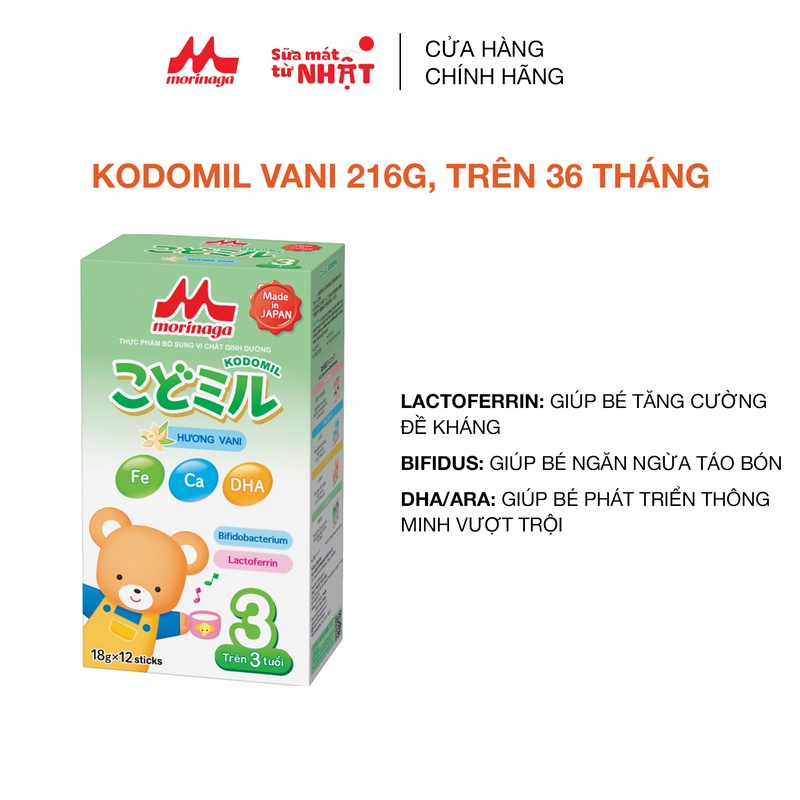 Sữa Morinaga số 3 Kodomil hộp giây 216g Hương Vani hàng mới chính hãng