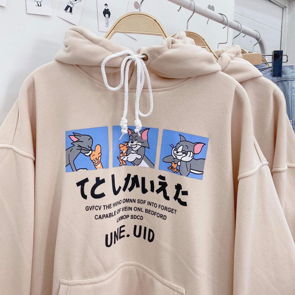 Áo hoodie TOM UNE.UID nỉ bông 2 màu đen/tan from unisex nam/nữ
