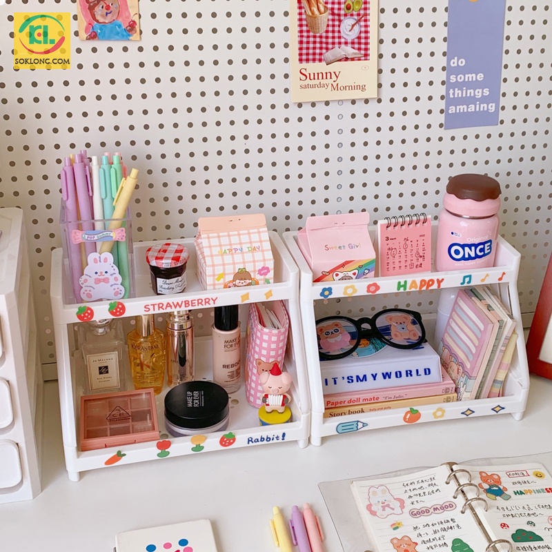 Kệ giá mini 2 tầng chân mèo để bàn cute đựng sách vở, decor văn phòng phẩm K38 tiện ích