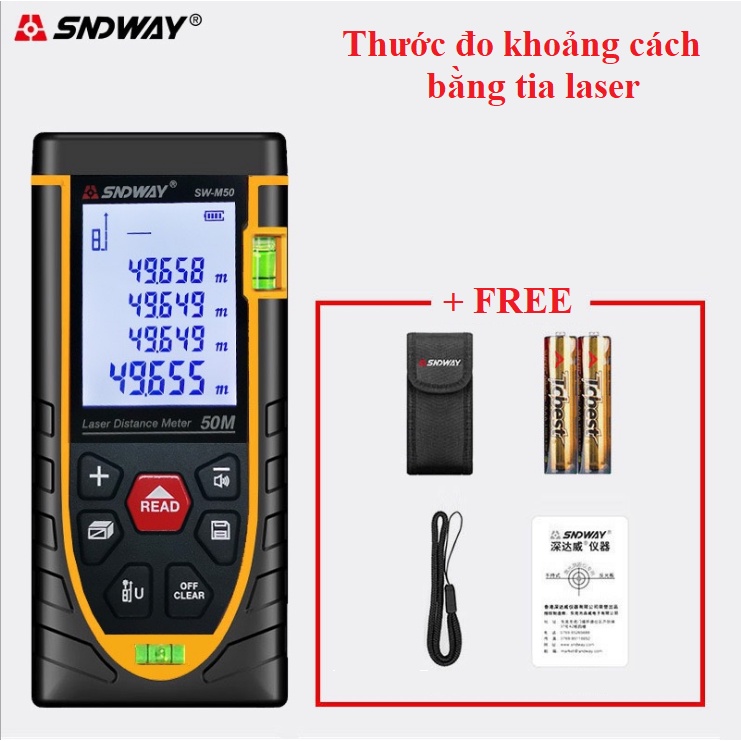 Máy đo khoảng cách bằng Laser SNDWAY độ chính xác cao tặng kèm pin và túi đựng 50M 100M