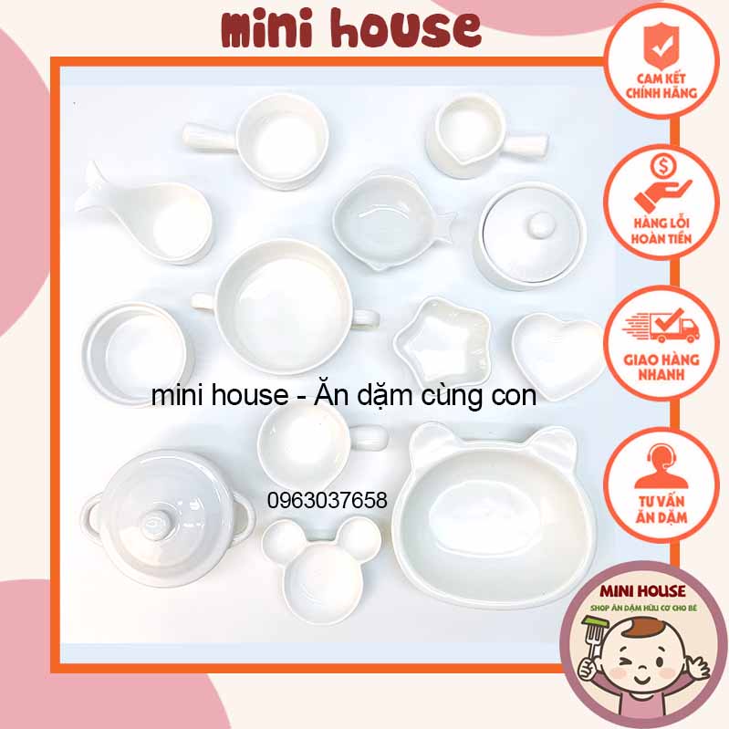 Bát Ăn Dặm Cho Bé Kiểu Nhật Gốm Sứ size 70-150ml Màu trắng, Chịu Nhiệt Độ Cao