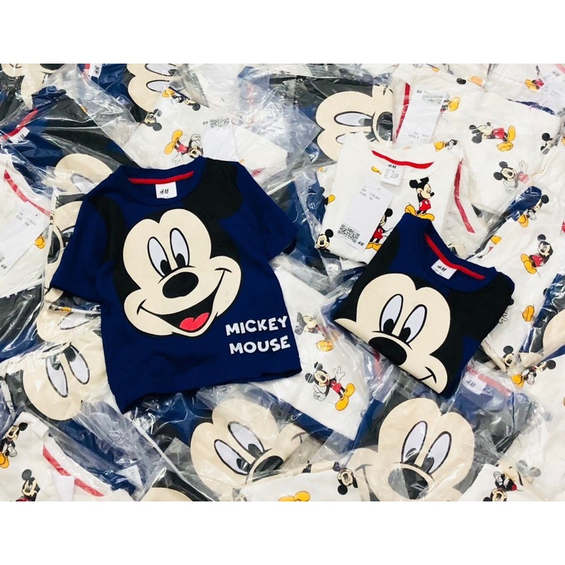 Áo Pull Cộc Tay, Set 2 Áo Cộc Tay in Mickey Màu Than và Trắng Cho bé - Nhà Cam