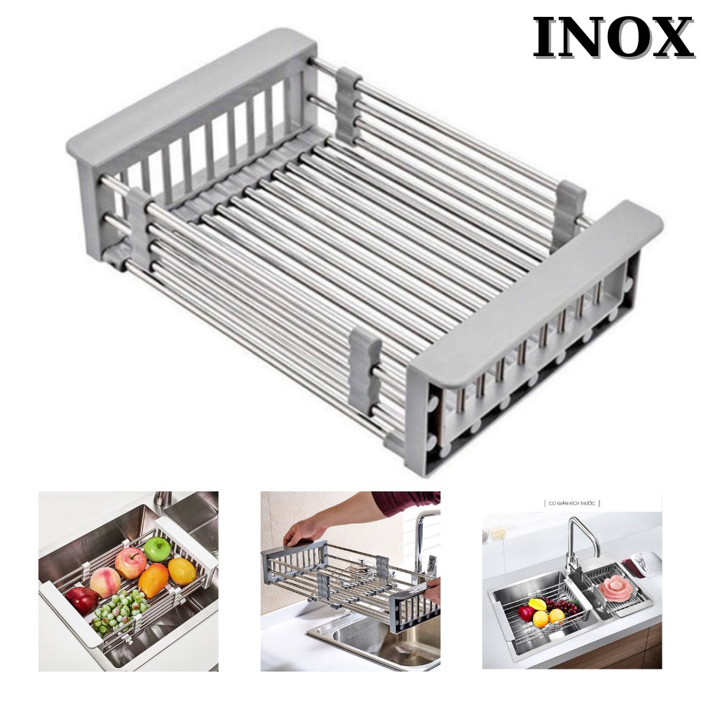 Kệ Inox Gác Bồn Rửa Chén Bát Đa Năng Kéo Dãn Linh Hoạt