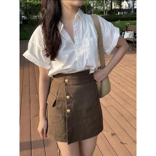 Chân váy thô vạt lệch cúc vàng the.sweaterweather TSW
