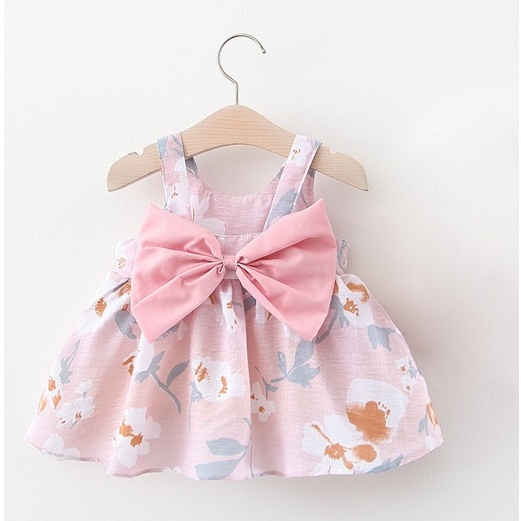 Váy dây đính nơ họa tiết hoa dễ thương cho bé gái từ 6 tháng đến 3 tuổi hàng Quảng Châu cao cấp