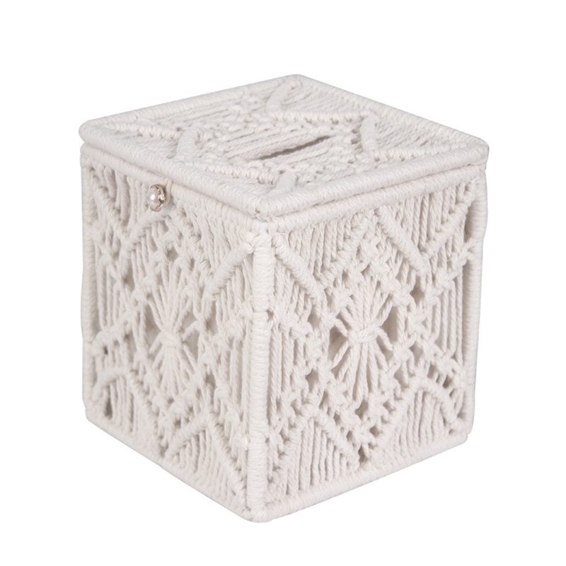 Hộp Đựng Khăn Giấy Macrame Bằng Vải Cotton Dệt Tay Có Khóa Hạt Trang Trí Nhà Cửa / Văn Phòng / Phòng Ngủ
